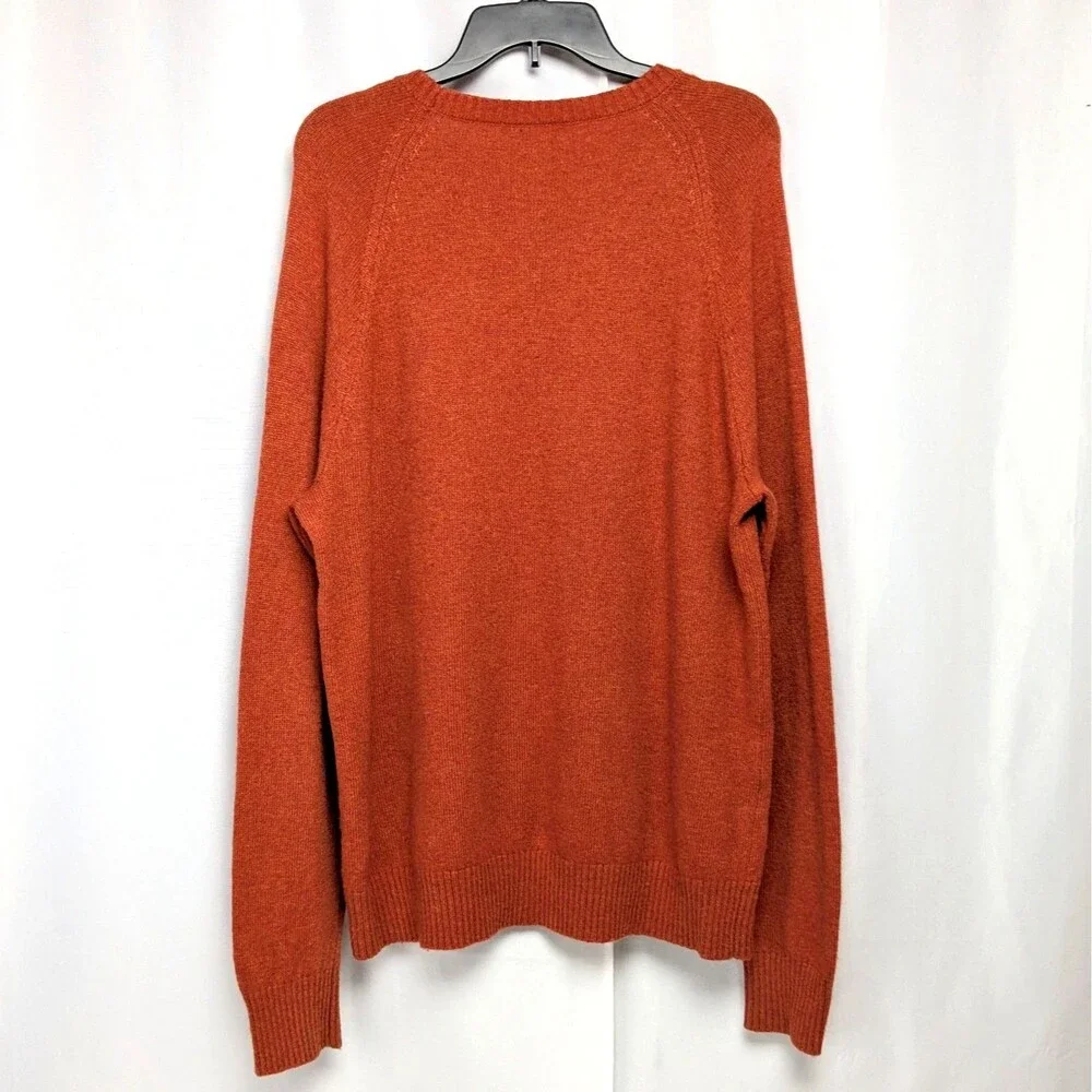 NWOT J. Crew Orange Lambs Wool Long Sleeve Crew Neck Pullover Sweater Men's XL
